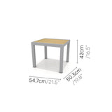 Small table with dimensions labeled on a white background