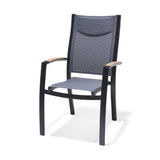 Chair with black frame and gray seat and backrest on a white background