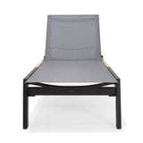 Gray lounge chair with black frame on a white background