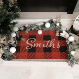 Personalized Checkered Christmas Doormat