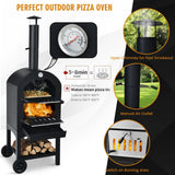 Outdoor pizza oven with features highlighted on a white background