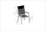 Technical drawing of a chair with dimensions on a white background
