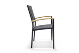 Black chair with wooden armrests on a white background