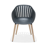 Dark gray chair with wooden legs on a white background