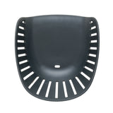 Black plastic seat with slotted design on a white background