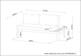 Technical drawing of a 2-seater sofa with dimensions