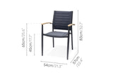 Black chair with dimensions labeled on a white background