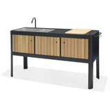 Outdoor kitchen counter with sink and cabinets on a white background