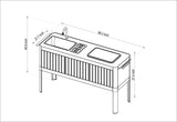 Technical drawing of a kitchen sink with dimensions on a white background