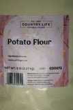 Label for Country Life Potato Flour on a light pink background