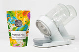 Sprouting device with a package of protein mix on a white background