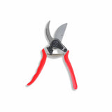 Pruning shears with red handles on a white background