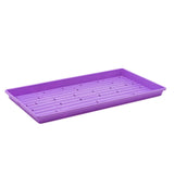 Purple plastic tray with drainage holes on a white background