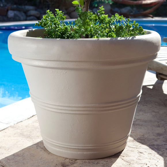 Round 26-inch Outdoor Patio Planter for Small Tree in Weathered Concrete Finish - FREE SHIPPING