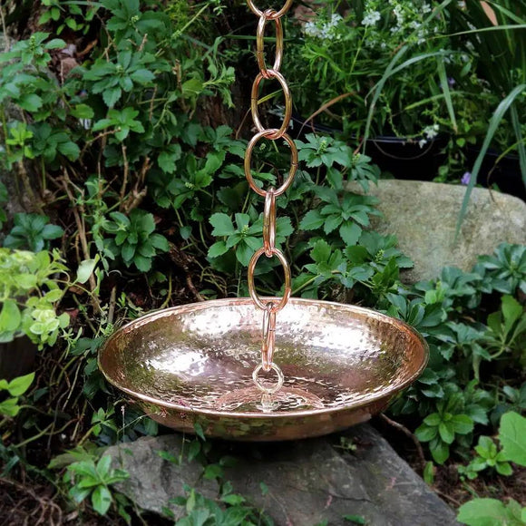 Hand Hammered Copper Polished Rain Chain Basin - 16.5 inch Diameter - FREE SHIPPING
