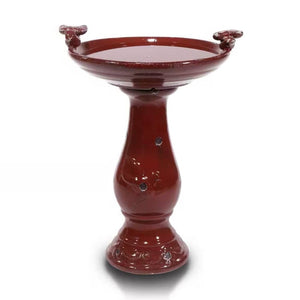 Outdoor Dark Red Ceramic Birdbath in Antique Finish - FREE SHIPPING