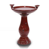 Outdoor Dark Red Ceramic Birdbath in Antique Finish - FREE SHIPPING