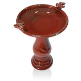 Outdoor Dark Red Ceramic Birdbath in Antique Finish - FREE SHIPPING