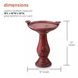 Outdoor Dark Red Ceramic Birdbath in Antique Finish - FREE SHIPPING