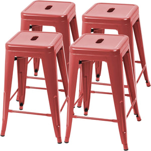 Set of 4 - 24-in. Indoor/Outdoor Backless Stacking Red Metal Barstools - FREE SHIPPING