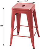 Set of 4 - 24-in. Indoor/Outdoor Backless Stacking Red Metal Barstools - FREE SHIPPING