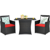 3-Piece Patio Furniture Outdoor Dining Set in Brown PE Rattan with Red Cushions - FREE SHIPPING