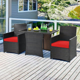 3-Piece Patio Furniture Outdoor Dining Set in Brown PE Rattan with Red Cushions - FREE SHIPPING
