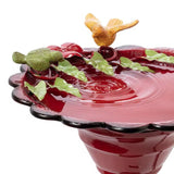 Red Metal Outdoor Garden Patio Birdbath with Decorative Bird Leaf Figurines - FREE SHIPPING