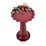 Red Metal Outdoor Garden Patio Birdbath with Decorative Bird Leaf Figurines - FREE SHIPPING