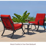 Outdoor 3-Piece Patio Furniture Rocking Chairs Table Set with Red Cushions - FREE SHIPPING
