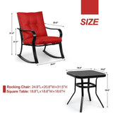 Outdoor 3-Piece Patio Furniture Rocking Chairs Table Set with Red Cushions - FREE SHIPPING