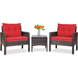 3-Piece Brown PE Rattan Outdoor Dining Patio Furniture Set with Red Cushions - FREE SHIPPING