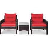 3-Piece Brown PE Rattan Outdoor Dining Patio Furniture Set with Red Cushions - FREE SHIPPING