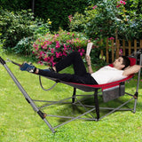 Red Portable Camping Foldable Hammock with Stand and Carry Case - FREE SHIPPING
