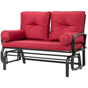Steel Outdoor Garden Patio Rocking Glider Chair Loveseat with Red Cushions - FREE SHIPPING