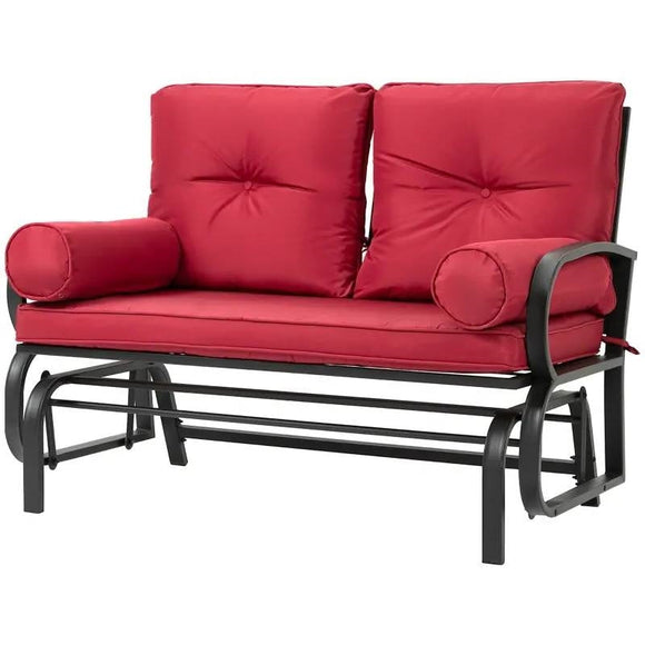 Steel Outdoor Garden Patio Rocking Glider Chair Loveseat with Red Cushions - FREE SHIPPING