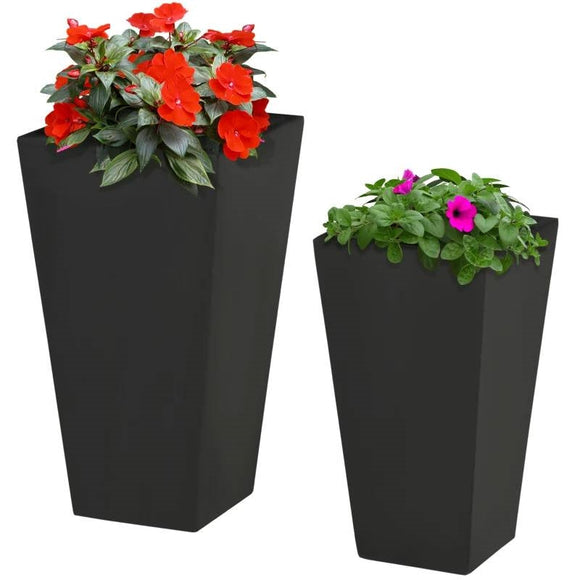 Set of 2 Modern Lightweight Black Outdoor Patio Flower Pot Tall Planter Box - FREE SHIPPING