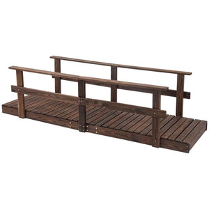 7 ft. Outdoor Wooden Garden Bridge with Hand Rails in Carbonized Wood Finish - FREE SHIPPING