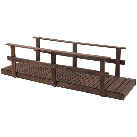 7 ft. Outdoor Wooden Garden Bridge with Hand Rails in Carbonized Wood Finish - FREE SHIPPING
