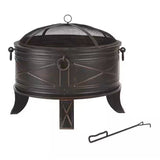 26-inch Round Steel Outdoor Fire Pit with Cover and Poker in Bronze - FREE SHIPPING