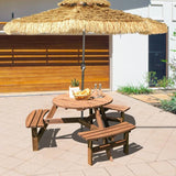 Espresso Wooden 6 Seater Picnic Table Umbrella Hole - FREE SHIPPING
