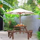 Espresso Wooden 6 Seater Picnic Table Umbrella Hole - FREE SHIPPING
