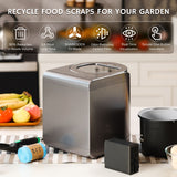 Food waste disposal unit with features highlighted on a kitchen counter.