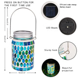 Mosaic Solar Powered Lanterns for Outdoor Hanging Mason Jar Glass Bottle Lights Waterproof for Garden Patio Pathway & Yard Décor - FREE SHIPPING
