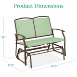 2 Seat Mesh Patio Loveseat Swing Glider Rocker with Armrests in Sage - FREE SHIPPING
