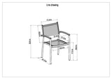 Line drawing of a chair with dimensions labeled