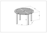 Technical drawing of a round table with dimensions