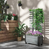 Modern Farmhouse Grey Wood Raised Garden Bed Planter on Wheels with Trellis - FREE SHIPPING