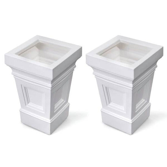 Set of 2 - 24 inch High Self Watering Planter Box in White Plastic Resin - FREE SHIPPING