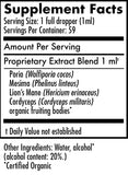 Supplement facts label with ingredients listed on a white background